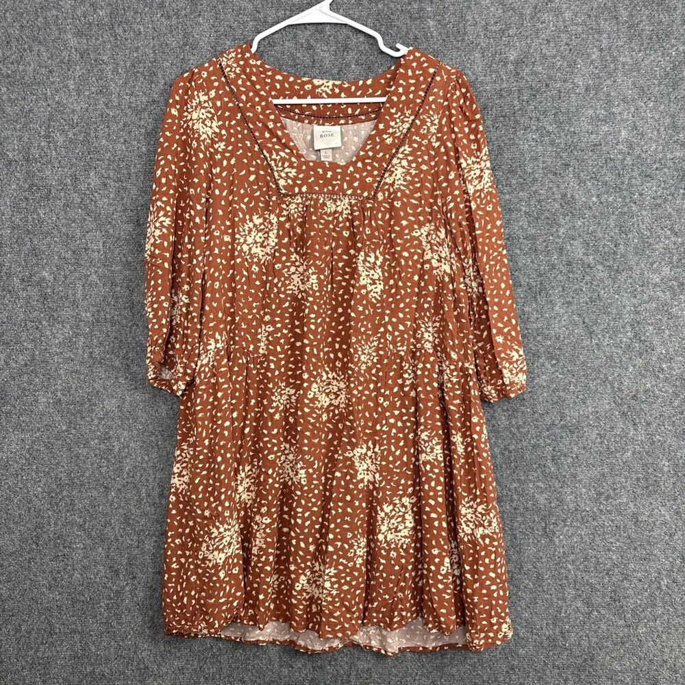 Knox Rose Dress Womens Size L Burnt Orange Linen Blend Peasant Fall Cottage